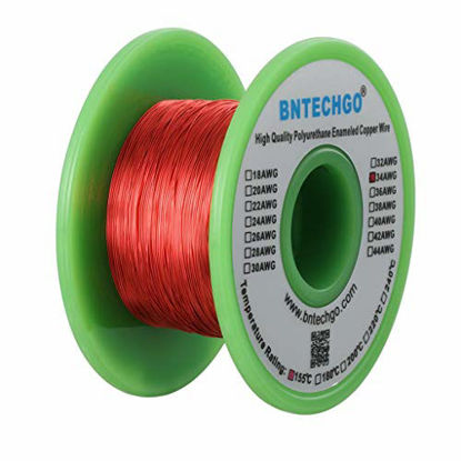 Picture of BNTECHGO 34 AWG Magnet Wire - Enameled Copper Wire - Enameled Magnet Winding Wire - 4 oz - 0.0063" Diameter 1 Spool Coil Red Temperature Rating 155 Widely Used for Transformers Inductors