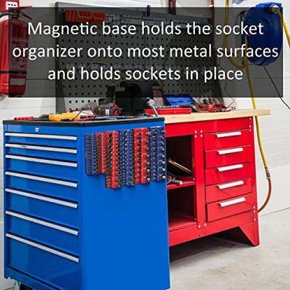 Picture of Magnetic Socket Holder | 1/4-inch Drive | METRIC | BLUE | Holds 26 Sockets | Premium Quality Tools Organizer | by Olsa Tools