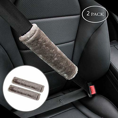 Picture of Soft Faux Sheepskin Seat Belt Shoulder Pad for a More Comfortable Driving, Compatible with Adults Youth Kids - Car, Truck, SUV, Airplane,Carmera Backpack Straps 2 Packs Light Gray