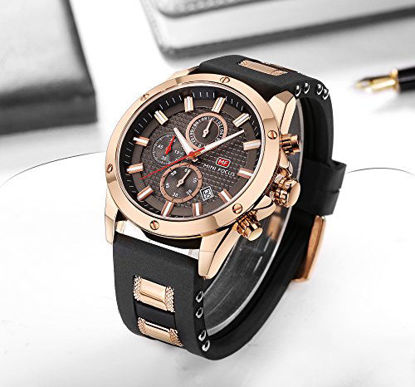Picture of Men's Watch Analogue Military Chronograph Luminous Quartz Watch with Fashion Silicon Strap for Sport & Business Work MF0089G (Rose-Gold)