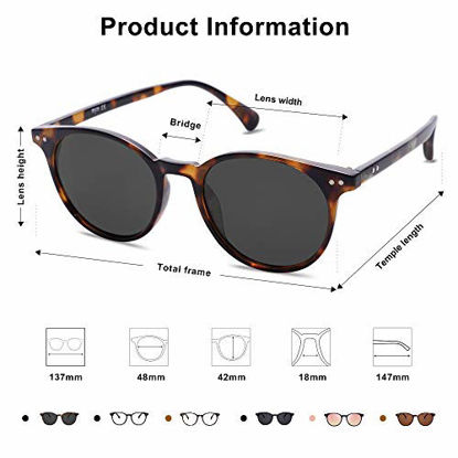 Picture of SOJOS Small Round Classic Polarized Sunglasses for Women Men Vintage Style UV400 Lens MAY SJ2113 with Tortoise Frame/Grey Lens