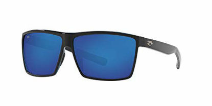 Picture of Costa Del Mar Men's Rincon Polarized Rectangular Sunglasses, Shiny Black/Grey Blue Mirrored Polarized-580G, 63 mm