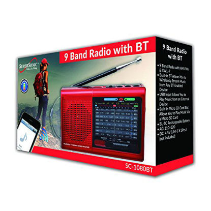 Picture of SuperSonic 9 Band Bluetooth Radio with AM/FM and SW1-7, Red (SC-1080BT-Red)