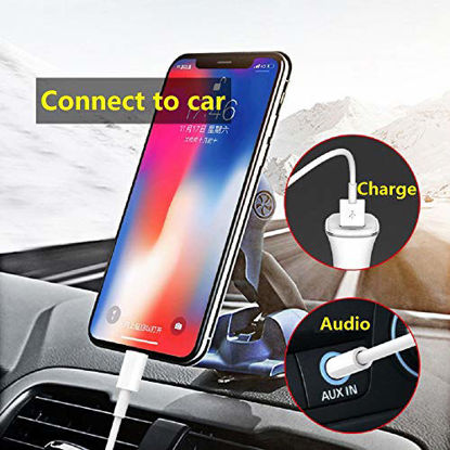 Picture of [Upgraded ] 2 in 1 Audio Charging Cable Compatible with iPhone/iPad, Charge and Play Music Simultaneously Support to Car Stereo/Speakers/Headphone with 3.5mm Audio Jack, 3.94Ft (White)