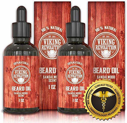 Picture of Beard Oil Conditioner - All Natural Sandalwood Scent with Organic Argan & Jojoba Oils - Softens & Strengthens Beards and Mustaches for Men (Sandalwood, 2 Pack)