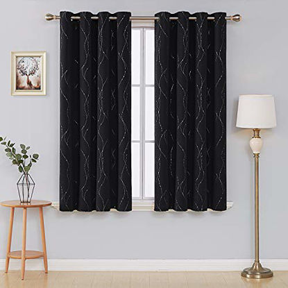 Picture of Deconovo Grommet Top Window Curtains Wave Line with Dots Foil Print Design Blackout Curtain Curtain Panel for Kitchen 52 x 54 Inch Black 2 Panels