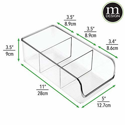 Picture of mDesign Plastic Food Storage Bin with Divided 3 Compartments and Sloped Front for Kitchen Cabinet, Pantry, Shelf to Organize Seasoning Packets, Powder Mixes, Spices, Snacks, 2 Pack - Clear