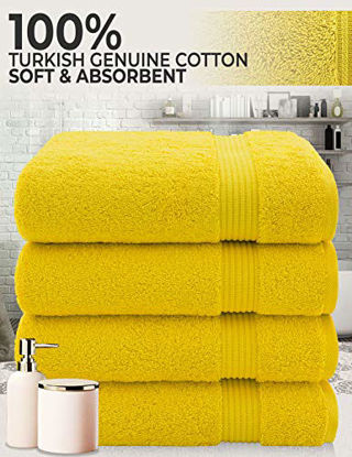 Picture of Hotel & Spa Quality Turkish Cotton, Absorbent & Soft Decorative Luxury 4-Piece Bath Towel Set by United Home Textile, Lemon Yellow