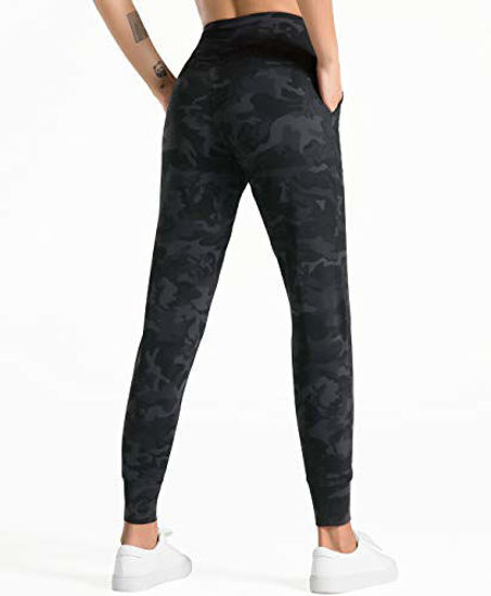 GetUSCart- Dragon Fit Joggers for Women with Pockets,High Waist Workout  Yoga Tapered Sweatpants Women's Lounge Pants (Joggers78-Black&Grey Camo,  Large)