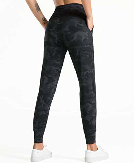 Picture of Dragon Fit Joggers for Women with Pockets,High Waist Workout Yoga Tapered Sweatpants Women's Lounge Pants (Joggers78-Black&Grey Camo, Large)