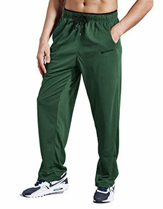 Picture of ZENGVEE Sweatpants for Men with Zipper Pockets Open Bottom Athletic Pants for Jogging, Workout, Gym, Running, Training (GreenBlack01,S)