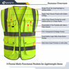 Picture of JKSafety 9 Pockets Class 2 High Visibility Zipper Front Safety Vest With Reflective Strips, Yellow Meets ANSI/ISEA Standards (Large)