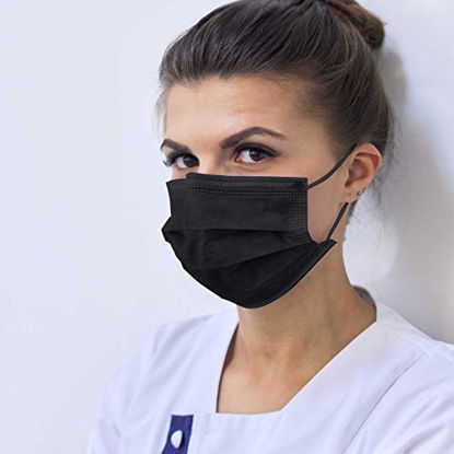 Picture of TCP Global Salon World Safety - Black Face Masks 10 Boxes (500 Masks) Breathable Disposable 3-Ply Protective PPE with Nose Clip and Ear Loops