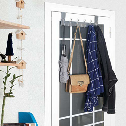 Picture of WEBI Over The Door Hook Door Hanger:Over The Door Towel Rack with 6 Hooks for Hanging Coats,Door Towel Hanger Door Coat Hanger Over Door Coat Rack for Towels,Clothes,Back of Bathroom,Silver