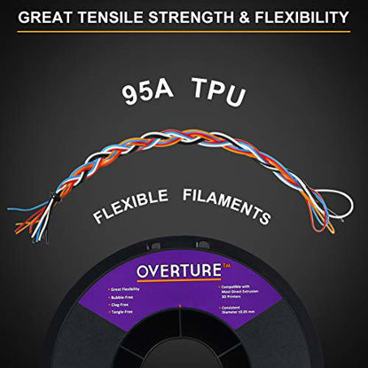 Picture of Overture TPU Filament 1.75mm Flexible TPU Roll with 200 x 200 mm Soft 3D Printer Consumables, 1kg Spool (2.2 lbs.) , Dimensional Accuracy +/- 0.05 mm, 1 Pack (Green)