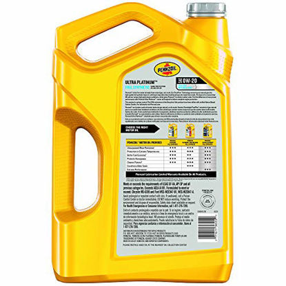Picture of Pennzoil - 550045193 Ultra Platinum Full Synthetic 0W-20 Motor Oil (5-Quart, Pack of 1)