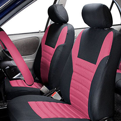 Picture of FH Group FB068102 Premium 3D Air Mesh Seat Covers Pair Set (Airbag Compatible) w. Gift, Pink/Black Color- Fit Most Car, Truck, SUV, or Van