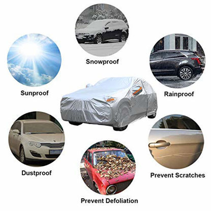 Picture of SEAZEN Car Cover with Zipper,2 Layer Full Car Covers Waterproof All Weather,UV Protection Snowproof Dustproof,Universal Car Cover ( Fit Sedan/Hatchback-Length Up to 185 )