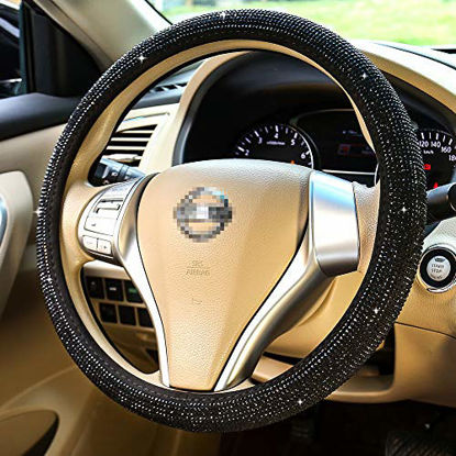 Picture of Bling Steering Wheel Cover Black for Women Car, 15 Inch Universal with Black Crystal Rhinestone Diamond Cool Bling Accessories Anti-Slip Wheel Protector