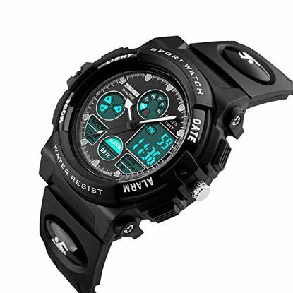 Picture of Kids Digital Watch LED Outdoor Sports 50M Waterproof Watches Boys Children's Analog Quartz Wristwatch with Alarm Wrist Watch - Black