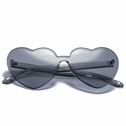 Picture of One Piece Heart Shaped Rimless Sunglasses Transparent Candy Color Eyewear (Black)