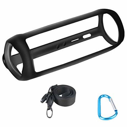 Picture of co2crea Silicone Travel Case Replacement for JBL FLIP 5 Waterproof Portable Bluetooth Speaker (Black Case)