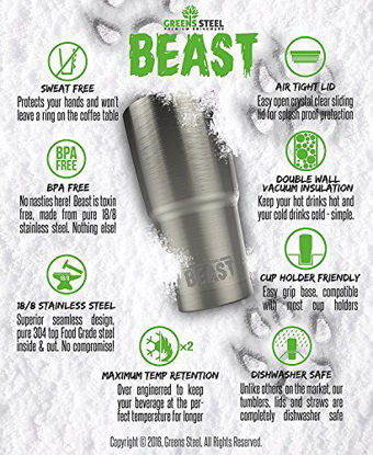 Picture of BEAST 20 oz Blossom Tumbler - Stainless Steel Insulated Coffee Cup with Lid, 2 Straws, Brush & Gift Box