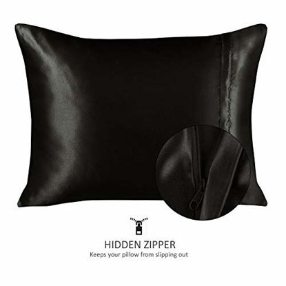 Picture of Luxury Satin Pillowcase w/Hidden Zipper, Queen Size, Black