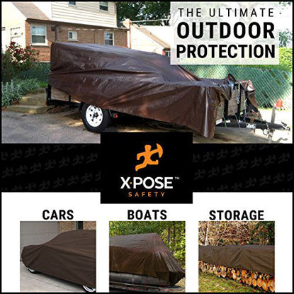 Picture of 12' x 16' Super Heavy Duty 16 Mil Brown Poly Tarp Cover - Thick Waterproof, UV Resistant, Rot, Rip and Tear Proof Tarpaulin with Grommets and Reinforced Edges - by Xpose Safety