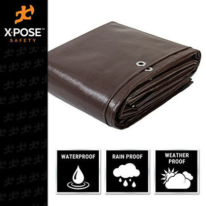 Picture of 12' x 25' Super Heavy Duty 16 Mil Brown Poly Tarp Cover - Thick Waterproof, UV Resistant, Rot, Rip and Tear Proof Tarpaulin with Grommets and Reinforced Edges - by Xpose Safety