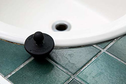 Picture of SinkShroom BLKSSSTP22 Revolutionary Bathroom Sink Drain Protector Hair Catcher, Strainer, Snare, Black with Stopper