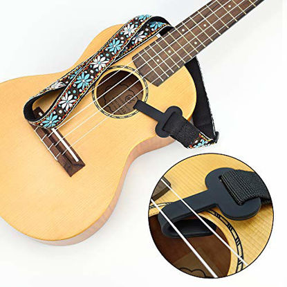 Picture of CLOUDMUSIC Colorful Hawaiian Jacquard Woven J Hook Clip On Ukulele Strap Ukulele Belt For Soprano Concert Tenor Ukulele (Blue White Flower)