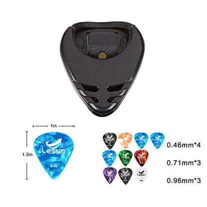 Picture of Lesun Guitar Picks & Guitar Pick Holder Easy to Paste on the Guitar Suitable for Acoustic Guitar Electric Guitar Bass Ukulele - Stick-on Holder + 10 Pcs Guitar Picks (Black Holders)
