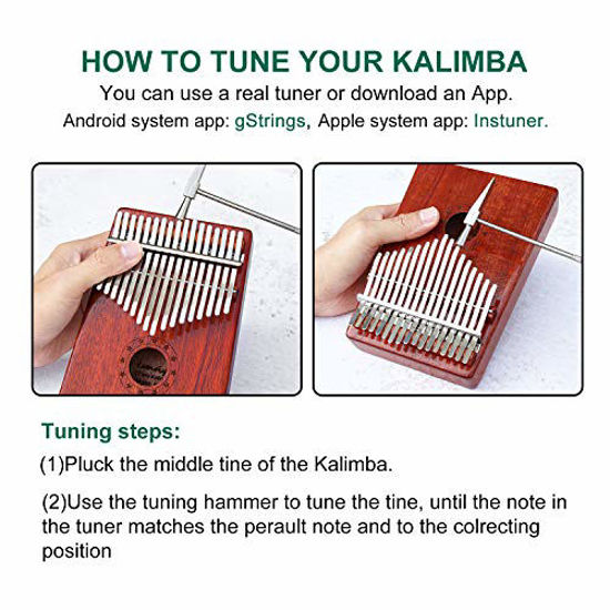 Kalimba 17 Keys,Thumb Piano with Study Instruction and Tune Hammer,Solid Mahogany Wood Portable Finger Piano African Wood Mbira Sanza Musical Instrument Gifts for Kids Adult Beginners Professionals 