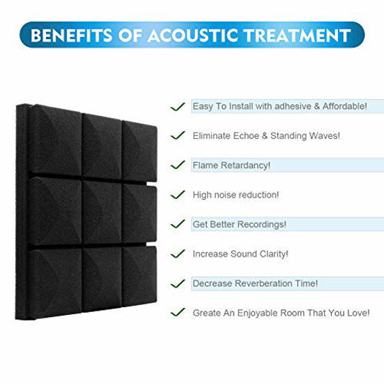 9 Block Mushroom Design Black Webetop Acoustic Foam Adhesive Panels 2 inch Thickness Sound Proof Foam Panels 12 Pack Set 2 X 12 X 12 for Sound Insulation Absorbing 
