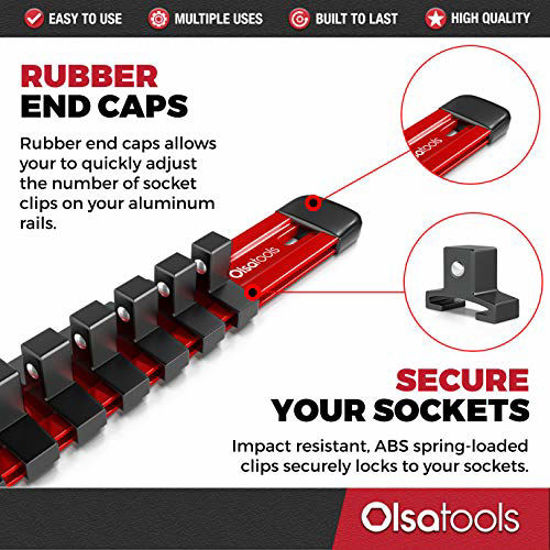 Black Professional Quality Socket Holder Olsa Tools 3/8-Inch Drive Aluminum Socket Organizer Black Professional Quality Socket Holder Olsa Tools 3/8-Inch Drive Aluminum Socket Organizer