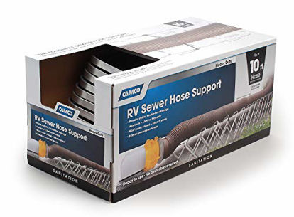 Picture of Camco Aluminum Sewer Hose Support, Supports Sewer Hoses Up to 10', Includes Strap Kit to Secure Your Hose in Place, Durable Construction, Lightweight Design, 40351