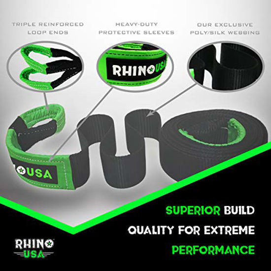 Picture of Rhino USA Tree Saver Winch Strap 3 inch x 8 Foot - Lab Tested 31,518lb Break Strength - Triple Reinforced Loop End to Ensure Peace of Mind - Emergency Off Road Recovery Tow Rope - Unlimited Warranty!