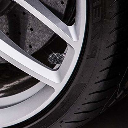 Picture of SAVORI Valve Stem Caps, 4 Pack Handmade Crystal Rhinestone Universal Car Tire Valve Caps Chrome,Attractive Dustproof Bling Car Accessories(Black)