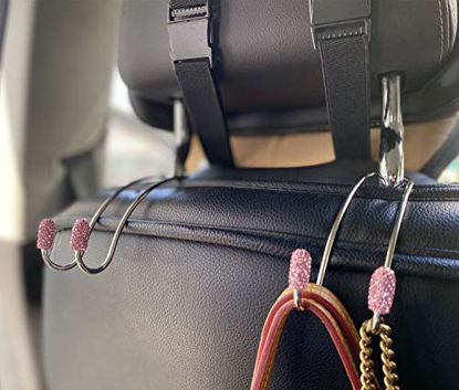 Picture of JOJOY LUX 2 Pack Seat Back Organizers, Bling Diamond Universal Organizer Hooks Car Headrest Hangers Hooks, Bag Organizers Rack and Hanger, Strong and Durable Auto Backseat Storage Hooks (Pink)