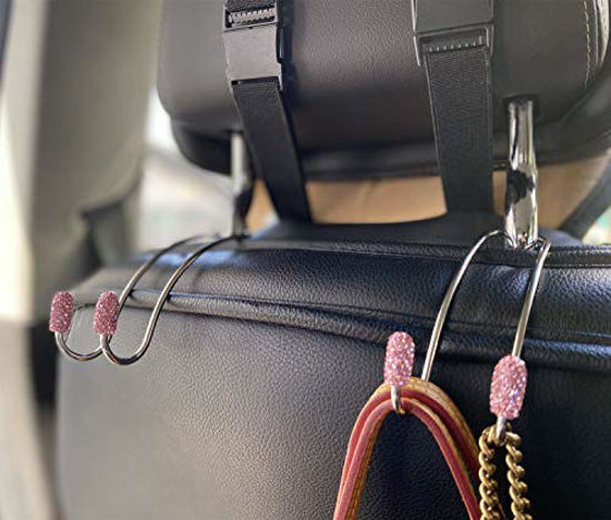 2 Pack Seat Back Organizers Bling Diamond Universal Car Headrest  Bag Hangers//