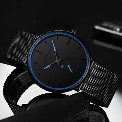 Picture of Mens Watches Ultra-Thin Minimalist Waterproof-Fashion Wrist Watch for Men Unisex Dress with Stainless Steel Mesh Band-Blue Hands (New)