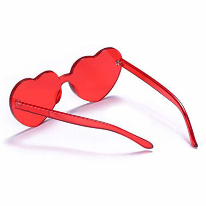 Picture of One Piece Heart Shaped Rimless Sunglasses Transparent Candy Color Eyewear(Red)