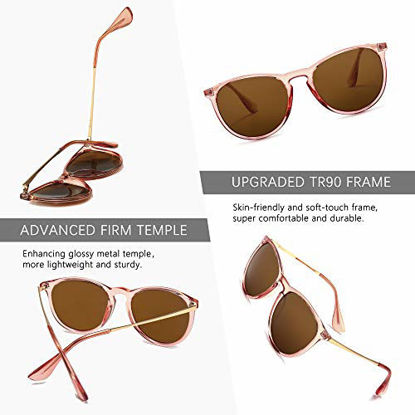 Picture of SUNGAIT Vintage Round Sunglasses for Women Men Classic Retro Designer Style (Polarized Light-Brown Lens/Pink Brown Frame(Glossy Finish) SGT567 PGTCKC