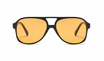 Picture of Vintage Retro 70s Sunglasses for Women Classic Large Squared Aviator Frame (Tinted Yellow, 60)
