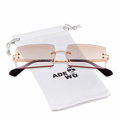 Picture of ADE WU Rectangle Sunglasses For Women,Fashion Sheer Pink,Blue Lens,Rimeless Glasses Trendy