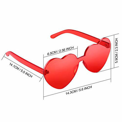 Picture of 2 Pieces Heart Shape Rimless Sunglasses Transparent Candy Color Frameless Glasses Love Eyewear (Red)