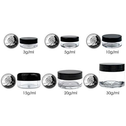 Picture of 40 New empty 10 Gram (0.35 oz) Plastic Pot Jars with Lids for Lip Balms, Salves, Creams, Cosmetics, Nail Accessories, Rhinestones, Herbs, Spices - BPA Free (Teal Screw Lid)