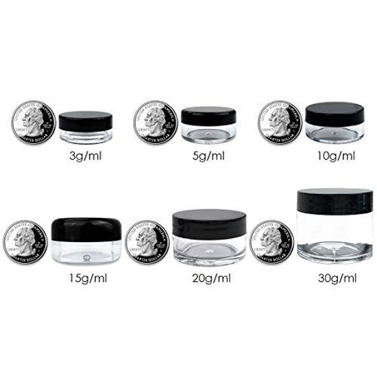 Picture of 40 New empty 10 Gram (0.35 oz) Plastic Pot Jars with Lids for Lip Balms, Salves, Creams, Cosmetics, Nail Accessories, Rhinestones, Herbs, Spices - BPA Free (Teal Screw Lid)