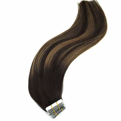 Picture of GOO GOO 22inch 50g 20pcs Human Hair Extensions Tape in Dark Brown to Chestnut Brown Remy Natural Hair Extensions Tape in Skin Weft Straight